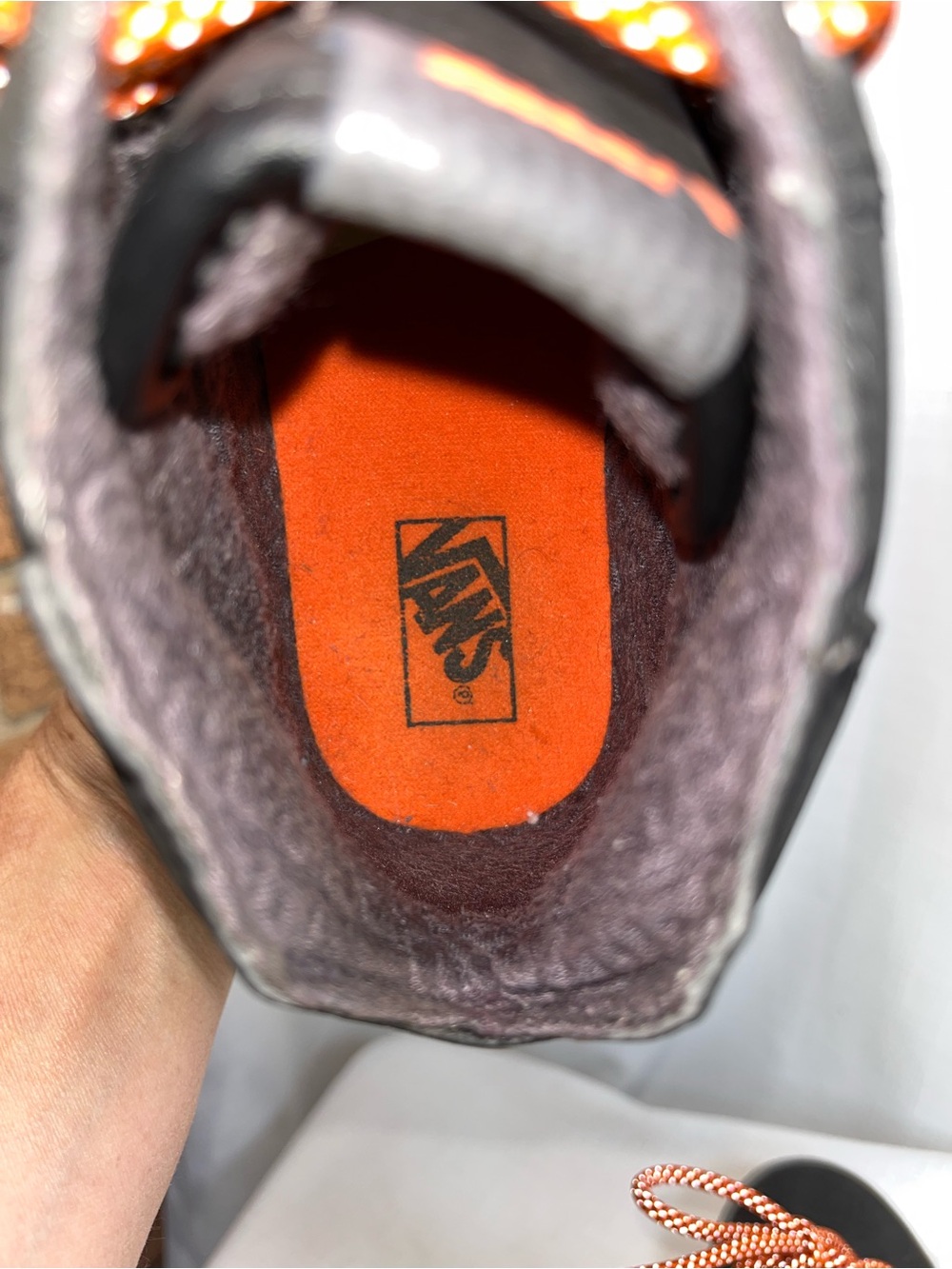 Vans Youth 7 Black Gray Mid Top Sneakers Orange Laces Women’s 8.5 Skate Shoes - Picture 6 of 8